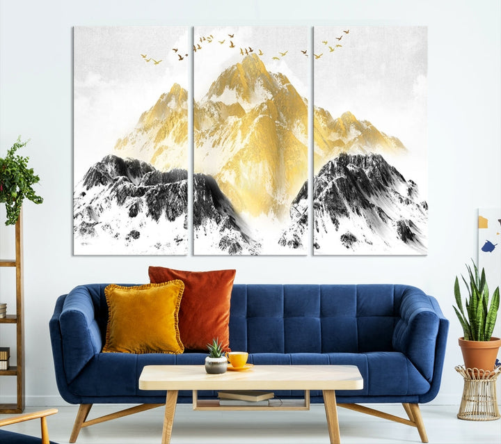 Abstract Mountain Wall Art Print, Landscape Painting Set of , Large Canvas Print, Nature Wall Art, Modern Living Room Decor