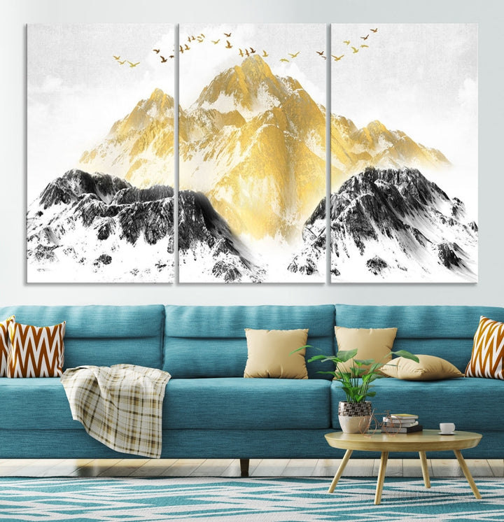 Abstract Mountain Wall Art Print, Landscape Painting Set of , Large Canvas Print, Nature Wall Art, Modern Living Room Decor