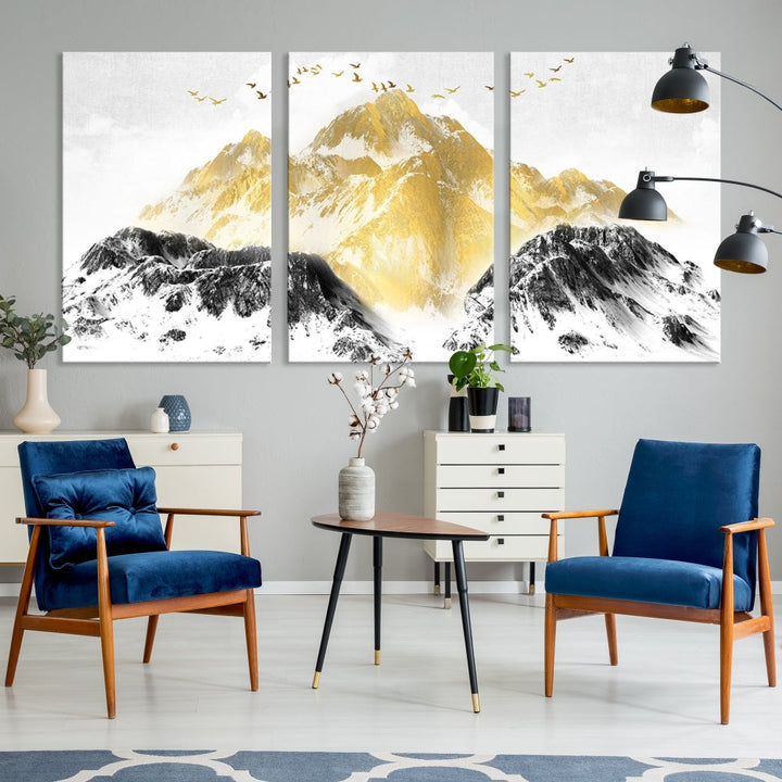 Abstract Mountain Wall Art Print, Landscape Painting Set of , Large Canvas Print, Nature Wall Art, Modern Living Room Decor