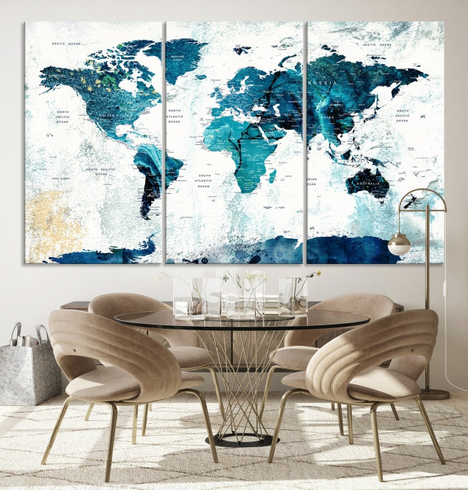 Abstract Navy Blue Large World Map Wall Art Canvas Print