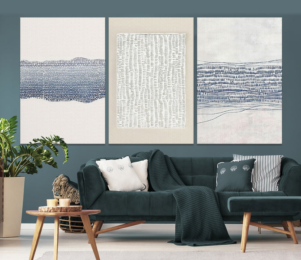 Abstract Neutral Wall Art Print, Extra Large Bohemian Wall Decor, Boho Painting, Blue Beige Artwork for Walls