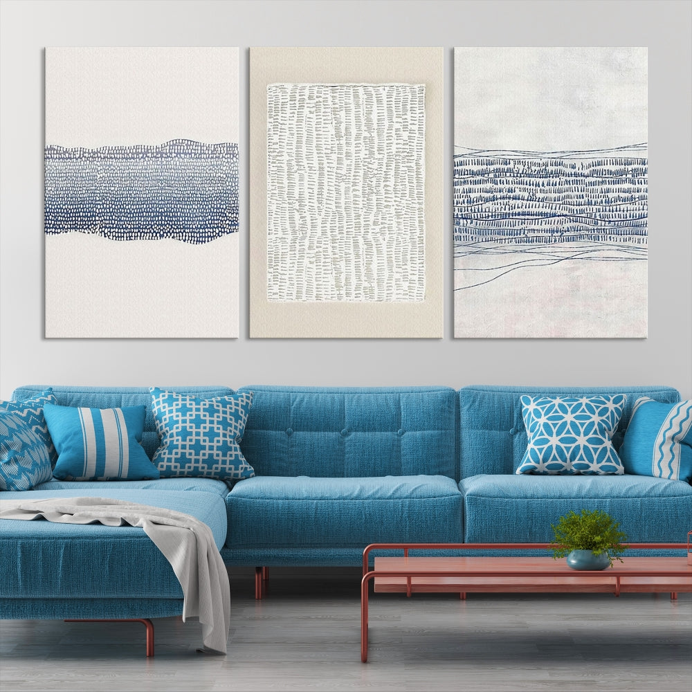 Abstract Neutral Wall Art Print, Extra Large Bohemian Wall Decor, Boho Painting, Blue Beige Artwork for Walls