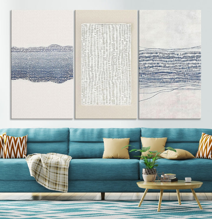 Abstract Neutral Wall Art Print, Extra Large Bohemian Wall Decor, Boho Painting, Blue Beige Artwork for Walls