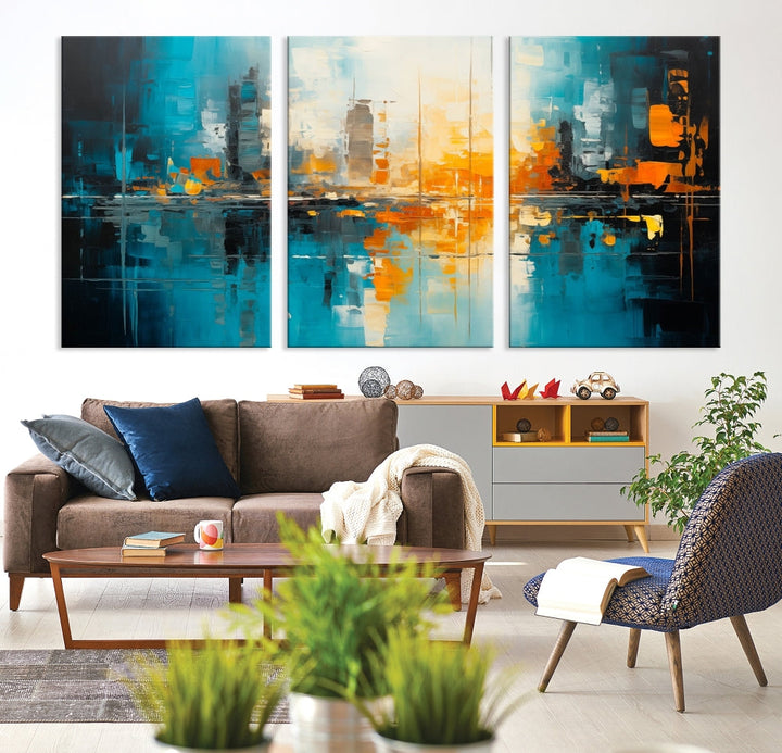 Abstract New York Skyline Wall Art Cityscape Canvas Print Framed Modern Living Room Office Decor