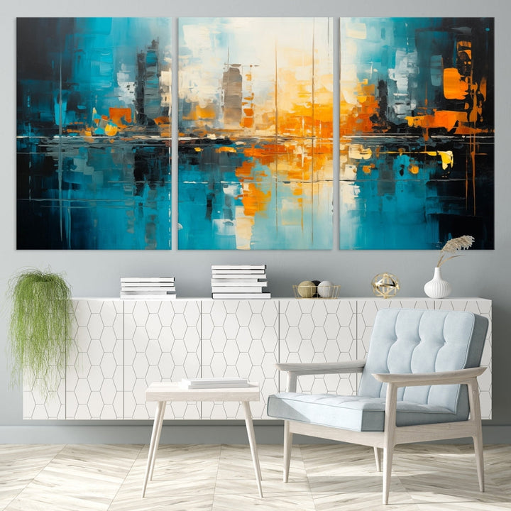 Abstract New York Skyline Wall Art Cityscape Canvas Print Framed Modern Living Room Office Decor