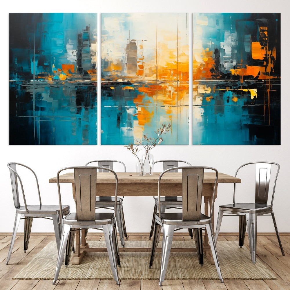 Abstract New York Skyline Wall Art Cityscape Canvas Print Framed Modern Living Room Office Decor