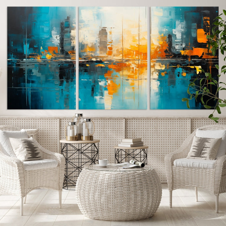 Abstract New York Skyline Wall Art Cityscape Canvas Print Framed Modern Living Room Office Decor