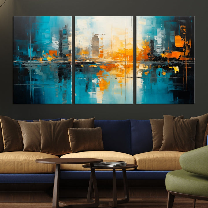 Abstract New York Skyline Wall Art Cityscape Canvas Print Framed Modern Living Room Office Decor