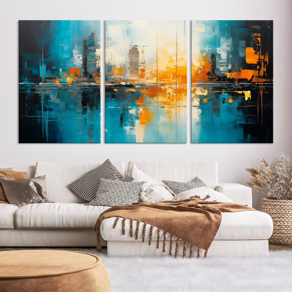 Abstract New York Skyline Wall Art Cityscape Canvas Print Framed Modern Living Room Office Decor