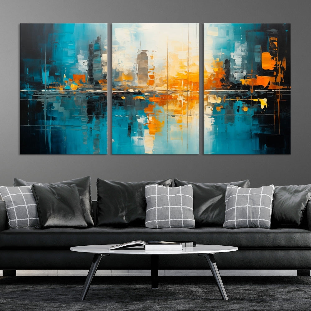 Abstract New York Skyline Wall Art Cityscape Canvas Print Framed Modern Living Room Office Decor