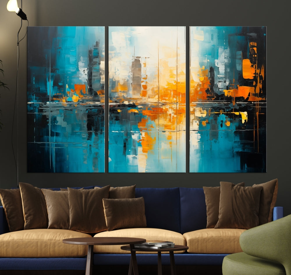 Abstract New York Skyline Wall Art Cityscape Canvas Print Framed Modern Living Room Office Decor