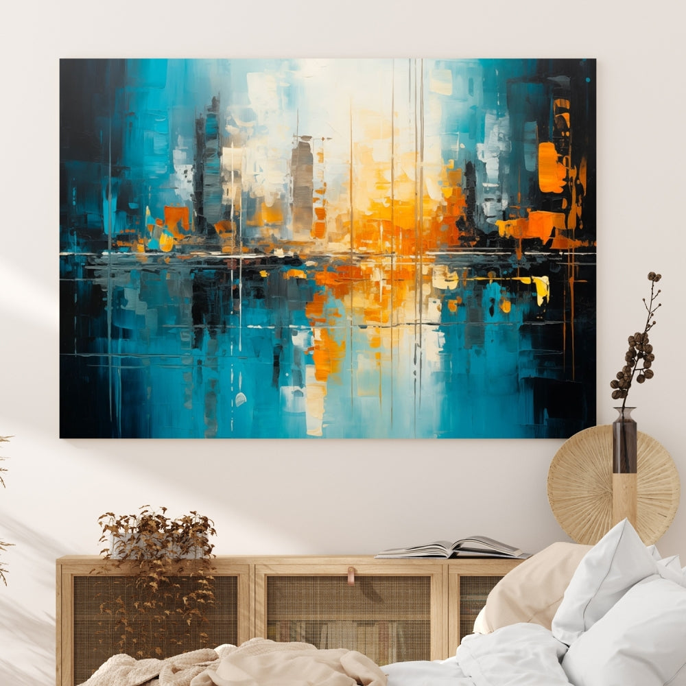 Abstract New York Skyline Wall Art Cityscape Canvas Print Framed Modern Living Room Office Decor