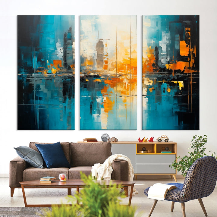 Abstract New York Skyline Wall Art Cityscape Canvas Print Framed Modern Living Room Office Decor