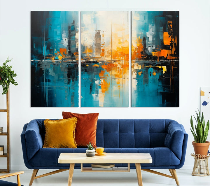 Abstract New York Skyline Wall Art Cityscape Canvas Print Framed Modern Living Room Office Decor