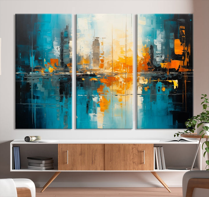 Abstract New York Skyline Wall Art Cityscape Canvas Print Framed Modern Living Room Office Decor