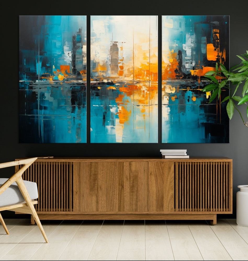 Abstract New York Skyline Wall Art Cityscape Canvas Print Framed Modern Living Room Office Decor