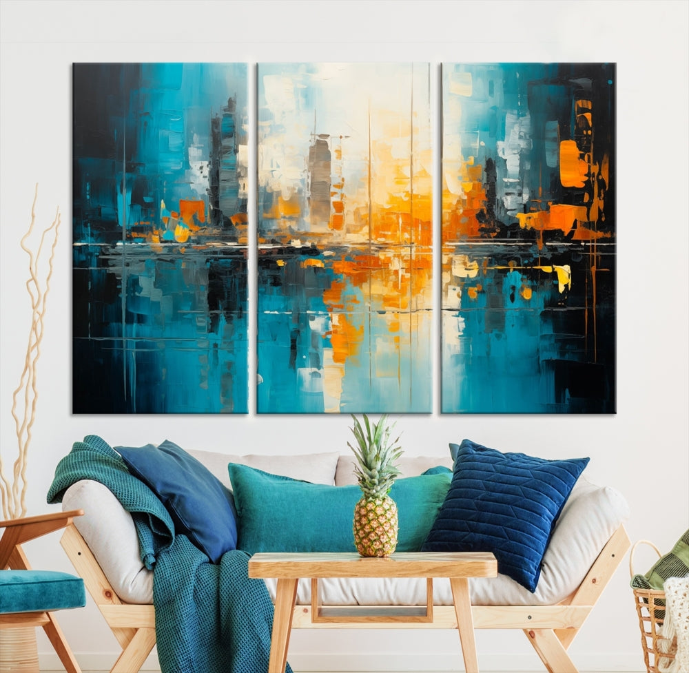 Abstract New York Skyline Wall Art Cityscape Canvas Print Framed Modern Living Room Office Decor