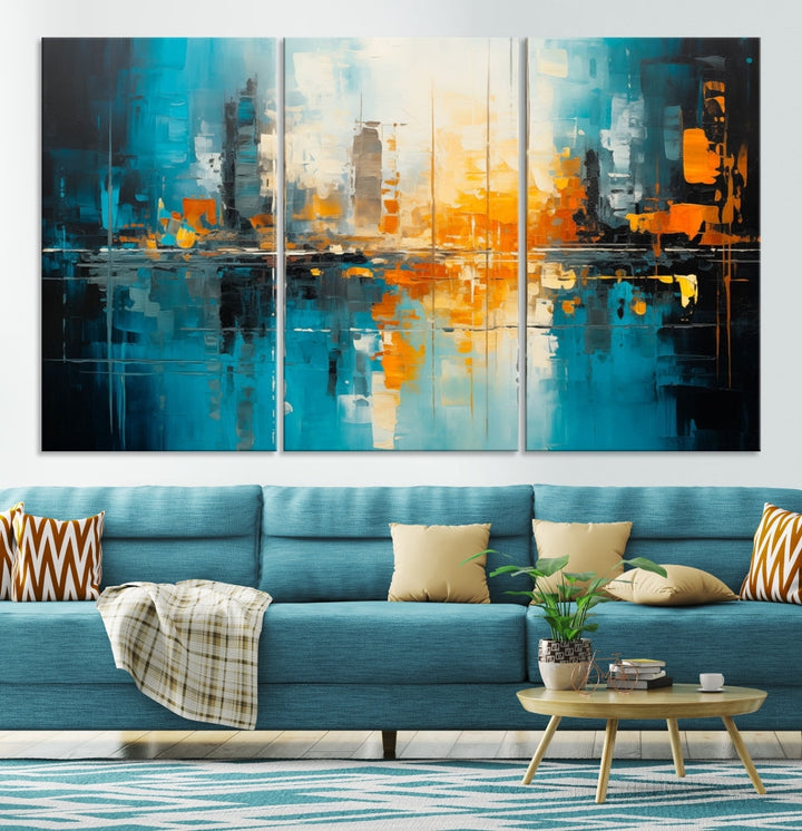 Abstract New York Skyline Wall Art Cityscape Canvas Print Framed Modern Living Room Office Decor