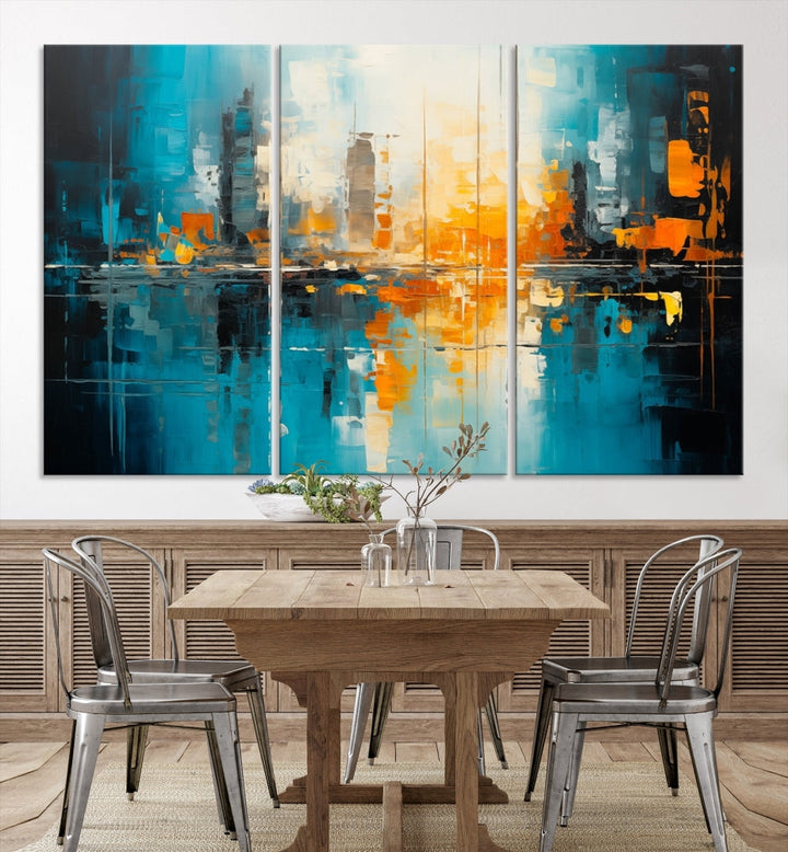 Abstract New York Skyline Wall Art Cityscape Canvas Print Framed Modern Living Room Office Decor