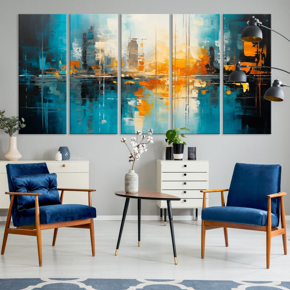 Abstract New York Skyline Wall Art Cityscape Canvas Print Framed Modern Living Room Office Decor