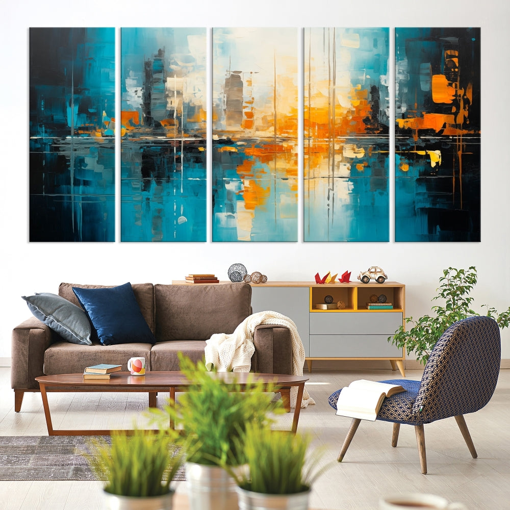 Abstract New York Skyline Wall Art Cityscape Canvas Print Framed Modern Living Room Office Decor