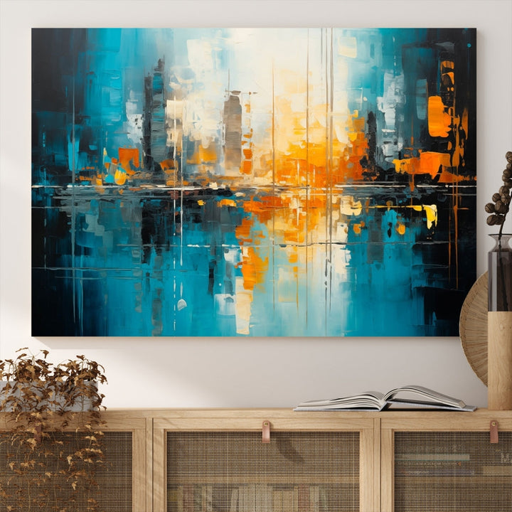 Abstract New York Skyline Wall Art Cityscape Canvas Print Framed Modern Living Room Office Decor