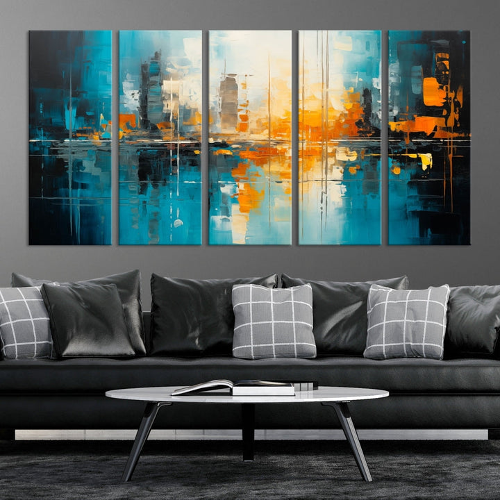 Abstract New York Skyline Wall Art Cityscape Canvas Print Framed Modern Living Room Office Decor