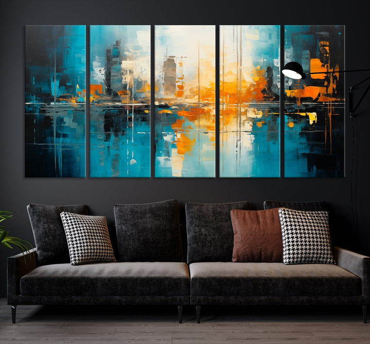 Abstract New York Skyline Wall Art Cityscape Canvas Print Framed Modern Living Room Office Decor