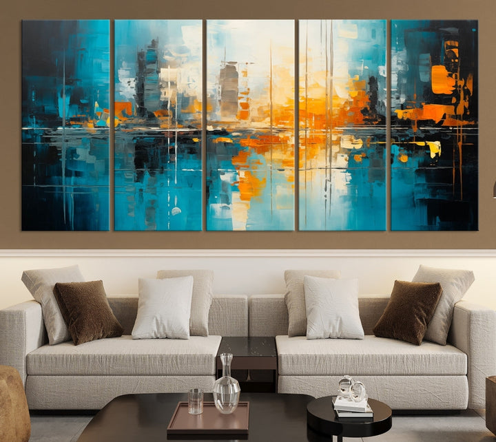 Abstract New York Skyline Wall Art Cityscape Canvas Print Framed Modern Living Room Office Decor