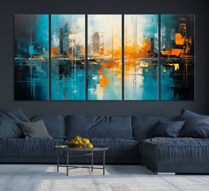 Abstract New York Skyline Wall Art Cityscape Canvas Print Framed Modern Living Room Office Decor