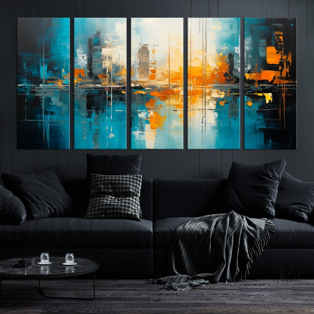 Abstract New York Skyline Wall Art Cityscape Canvas Print Framed Modern Living Room Office Decor