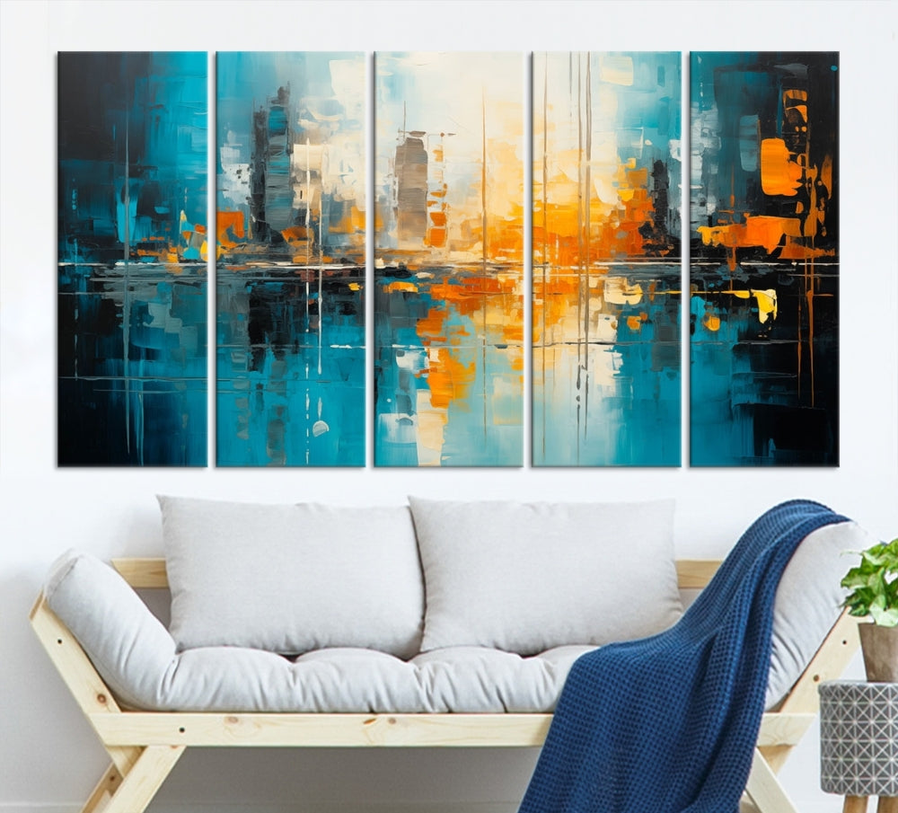 Abstract New York Skyline Wall Art Cityscape Canvas Print Framed Modern Living Room Office Decor