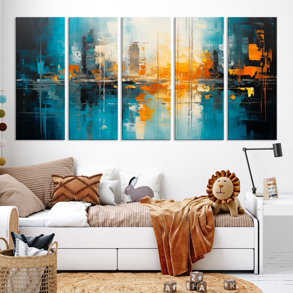 Abstract New York Skyline Wall Art Cityscape Canvas Print Framed Modern Living Room Office Decor