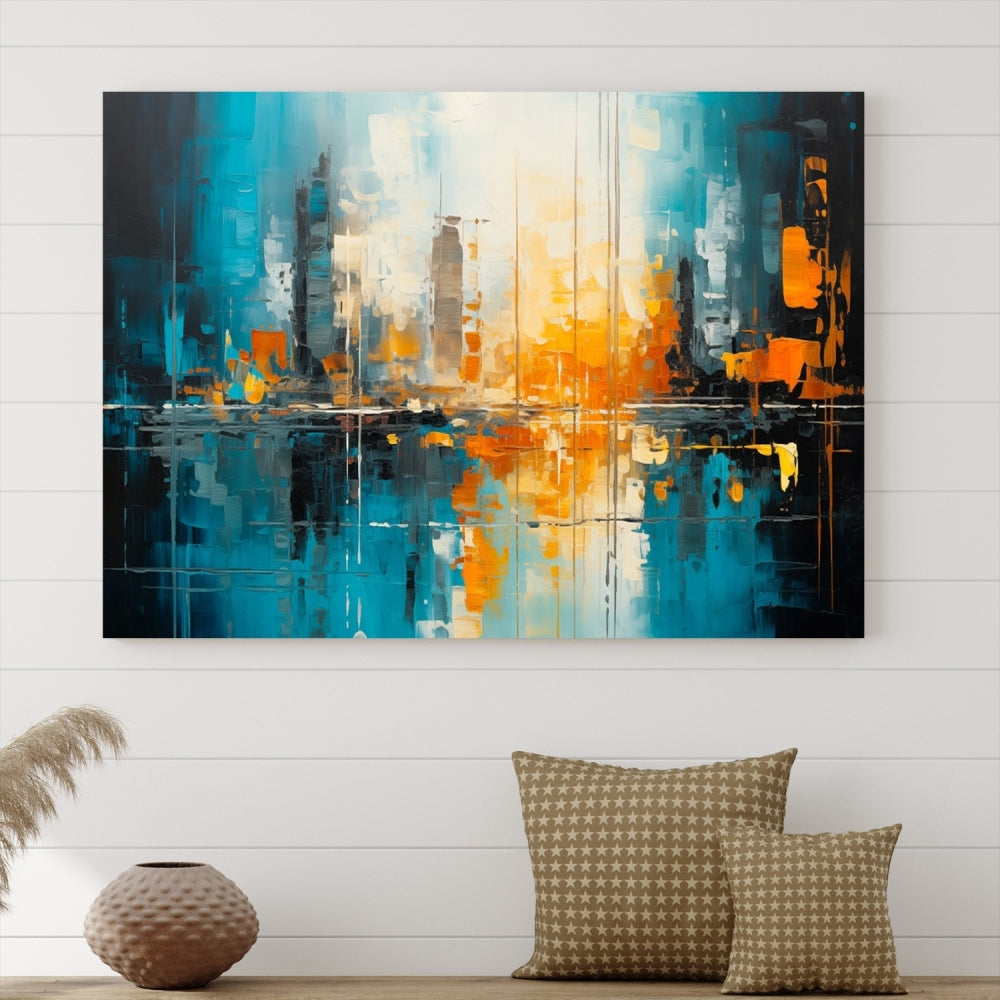 Abstract New York Skyline Wall Art Cityscape Canvas Print Framed Modern Living Room Office Decor