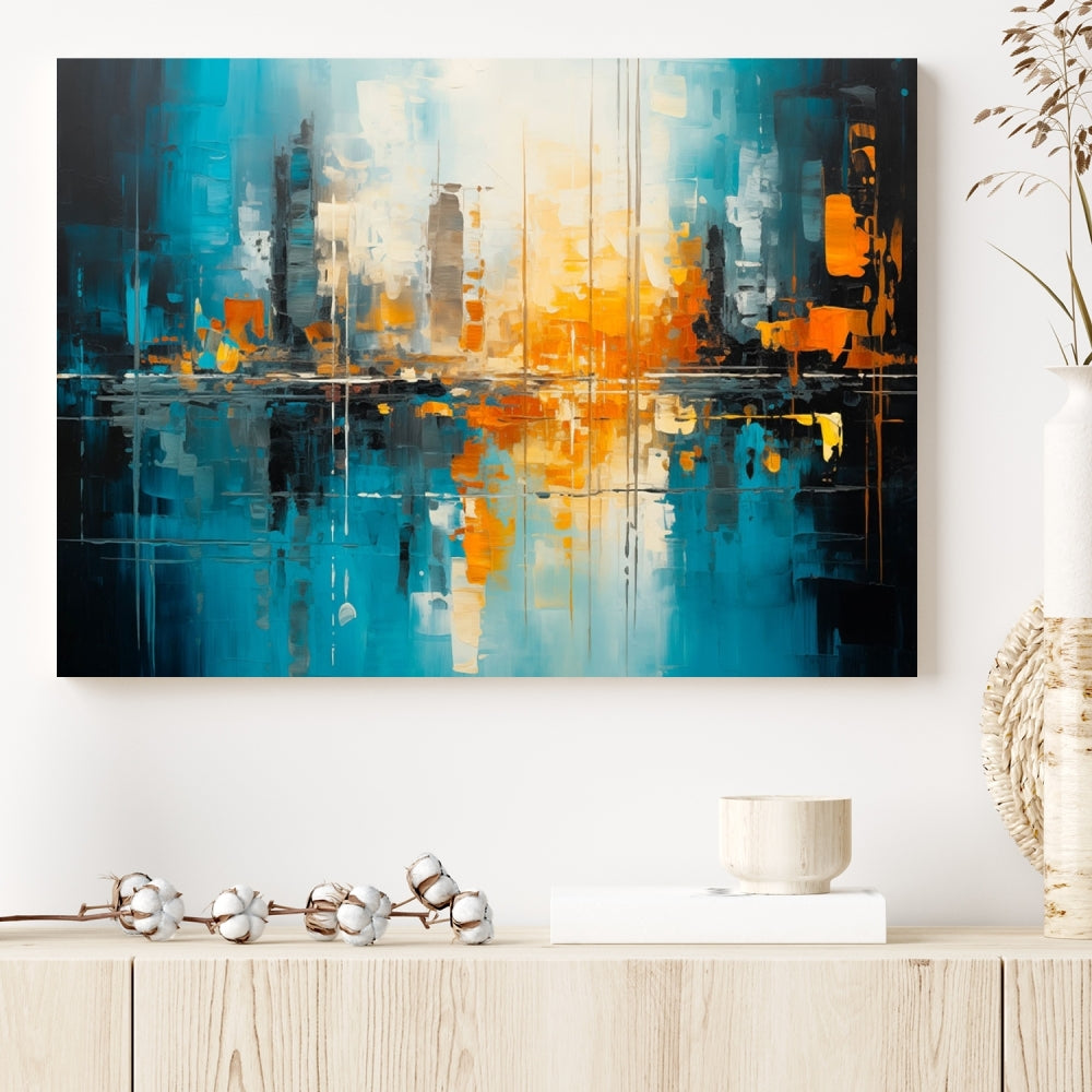 Abstract New York Skyline Wall Art Cityscape Canvas Print Framed Modern Living Room Office Decor