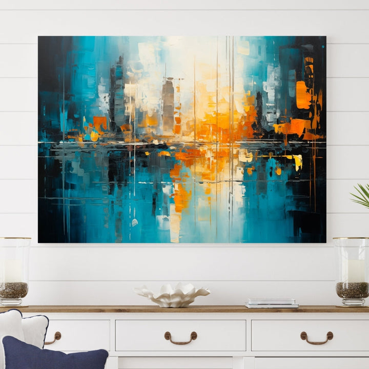 Abstract New York Skyline Wall Art Cityscape Canvas Print Framed Modern Living Room Office Decor