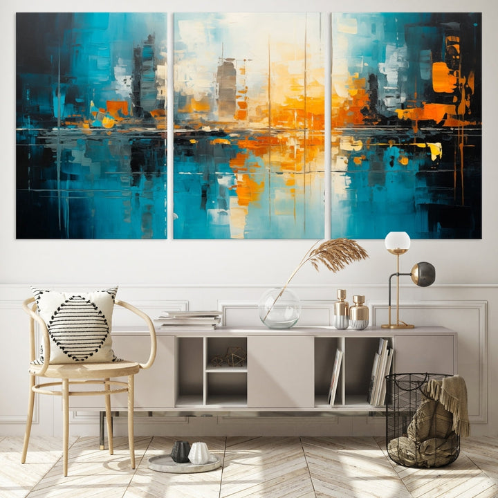 Abstract New York Skyline Wall Art Cityscape Canvas Print Framed Modern Living Room Office Decor