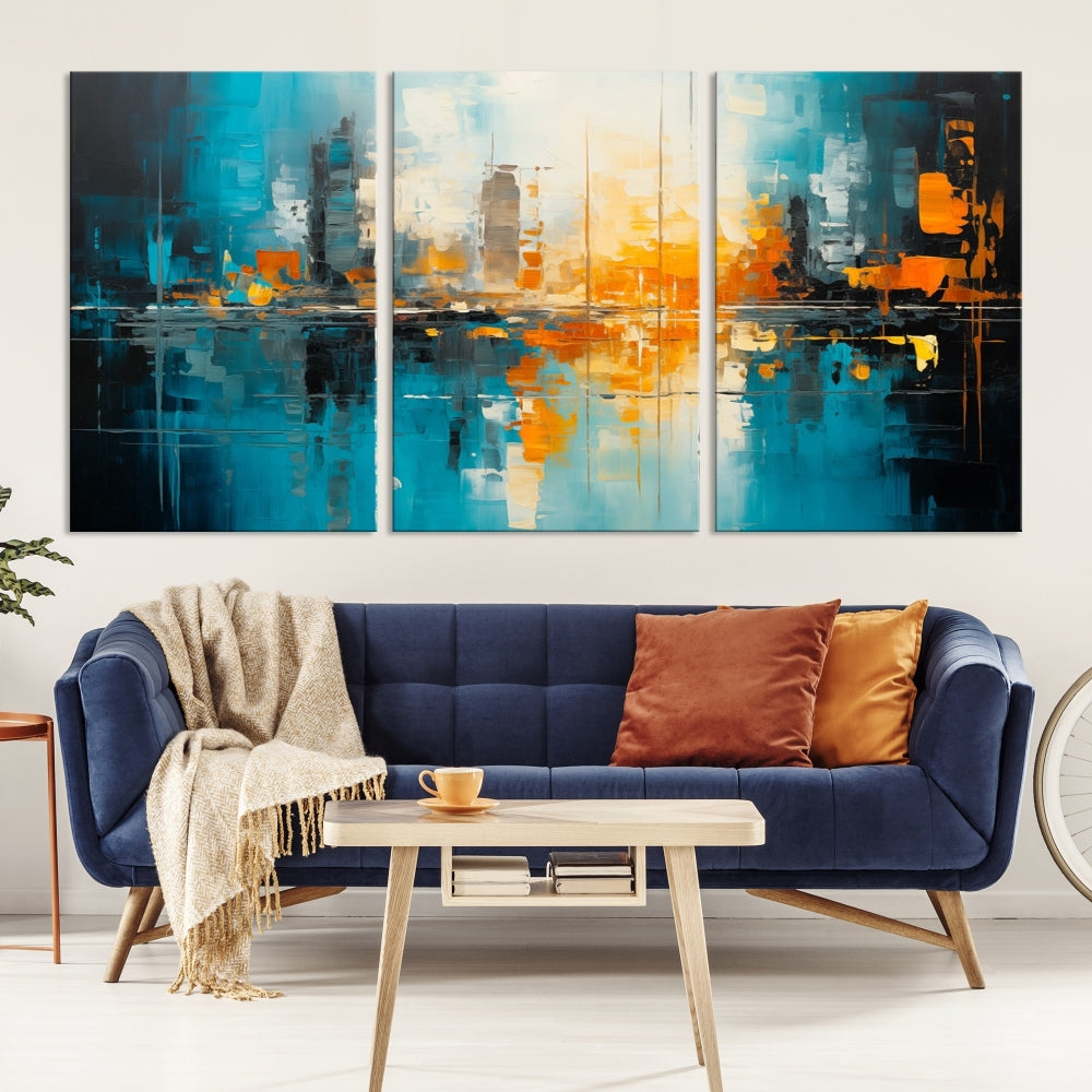 Abstract New York Skyline Wall Art Cityscape Canvas Print Framed Modern Living Room Office Decor