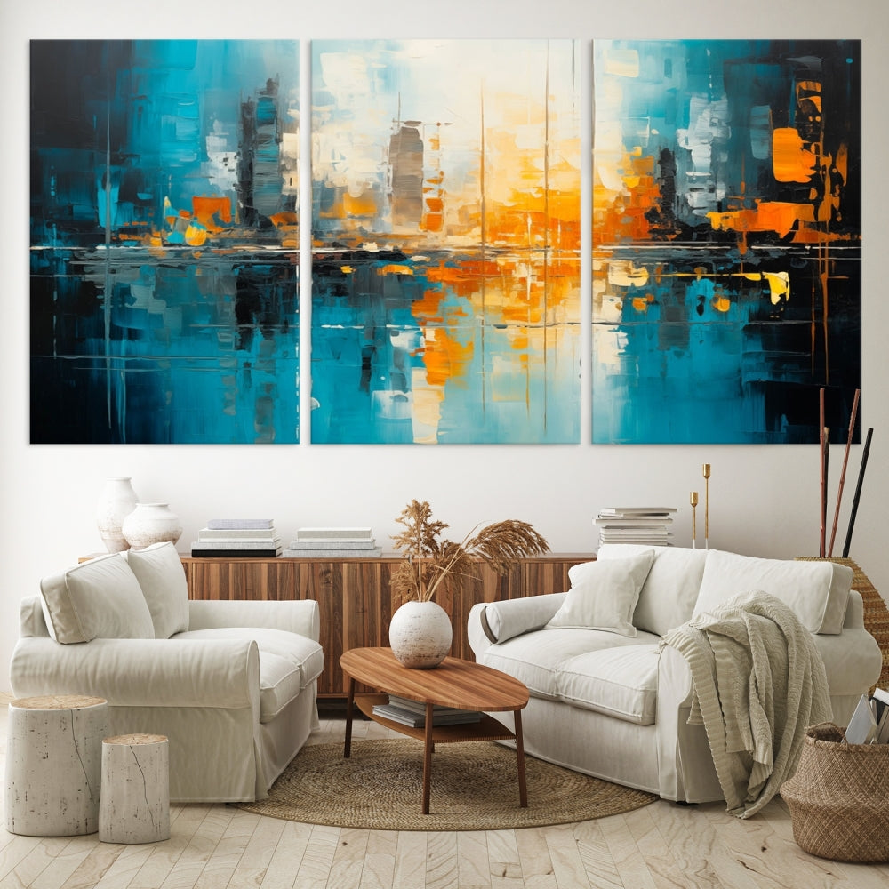 Abstract New York Skyline Wall Art Cityscape Canvas Print Framed Modern Living Room Office Decor