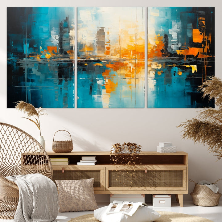 Abstract New York Skyline Wall Art Cityscape Canvas Print Framed Modern Living Room Office Decor