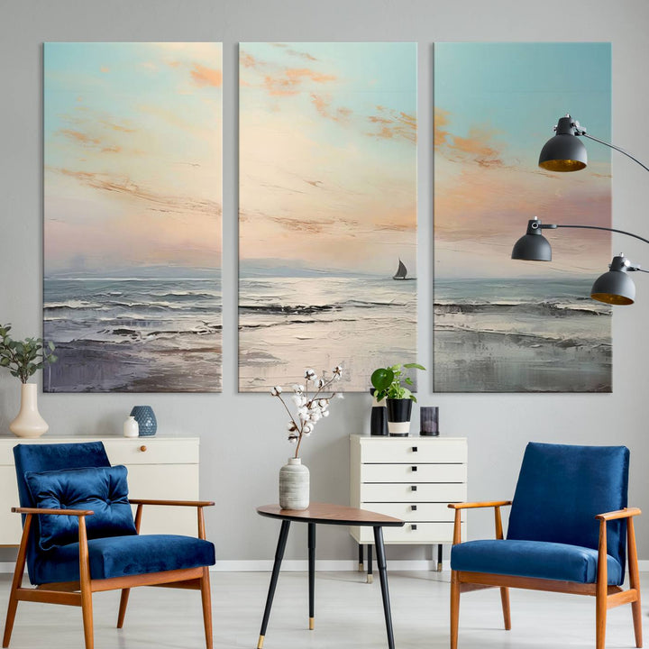 Abstract Ocean and Boat Wall Art Canvas Print