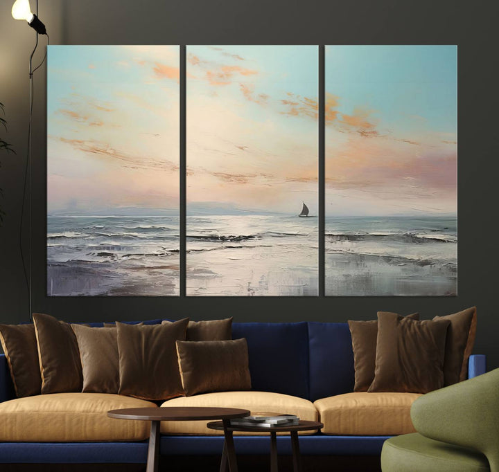 Abstract Ocean and Boat Wall Art Canvas Print