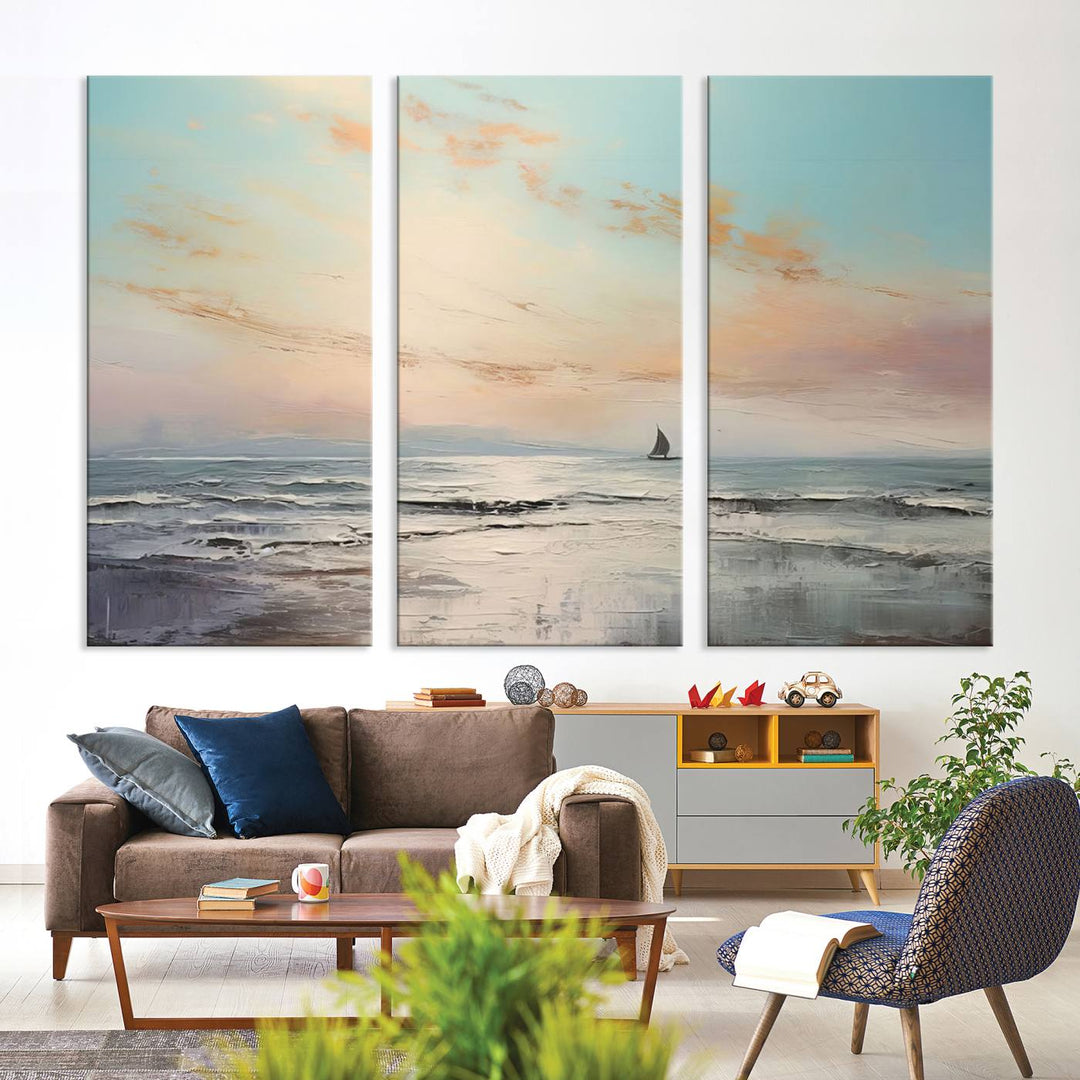 Abstract Ocean and Boat Wall Art Canvas Print