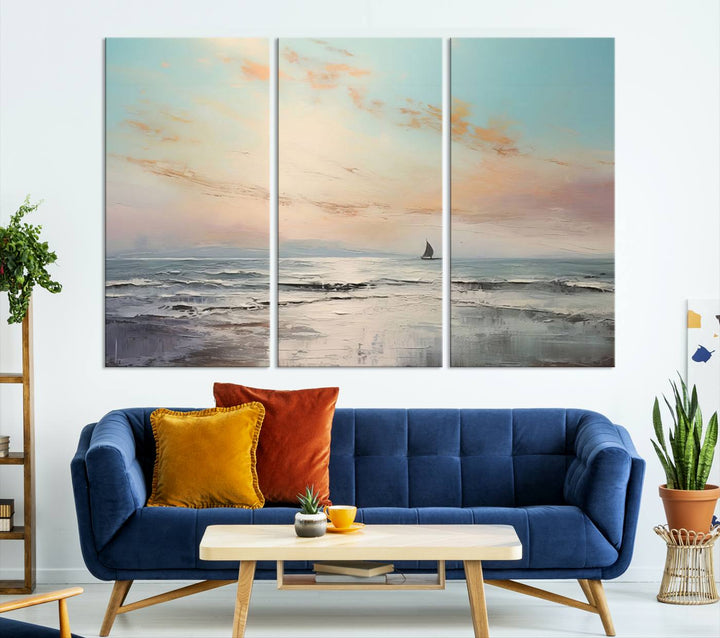 Abstract Ocean and Boat Wall Art Canvas Print