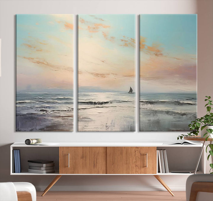 Abstract Ocean and Boat Wall Art Canvas Print