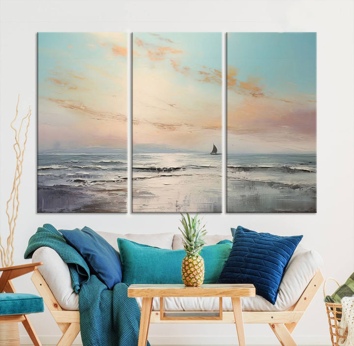 Abstract Ocean and Boat Wall Art Canvas Print