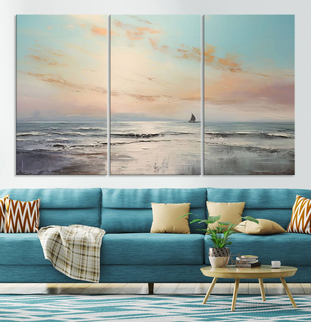 Abstract Ocean and Boat Wall Art Canvas Print