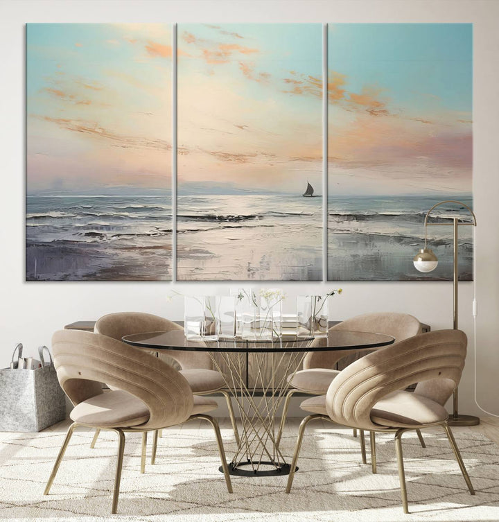 Abstract Ocean and Boat Wall Art Canvas Print