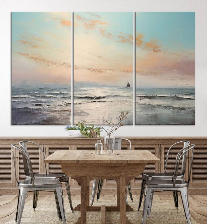 Abstract Ocean and Boat Wall Art Canvas Print