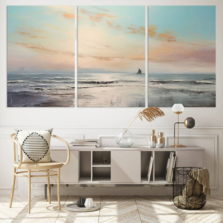 Abstract Ocean and Boat Wall Art Canvas Print